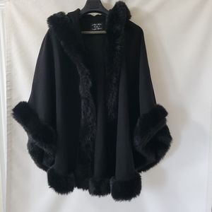Very Lush Faux-Fur Hooded Shrug with Arm Holes